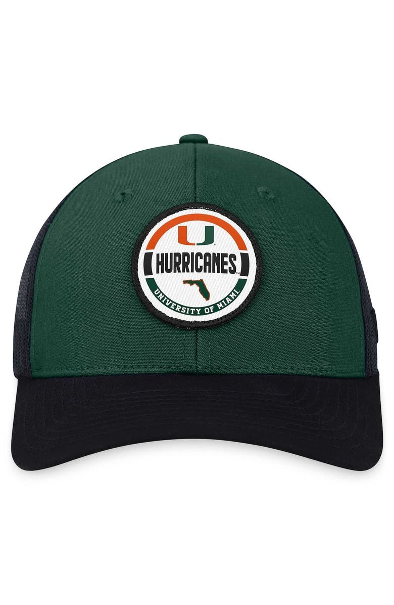 TOP OF THE WORLD Men's Top of the World Green Miami Hurricanes Trey Trucker Adjustable Hat, Alternate, color, 