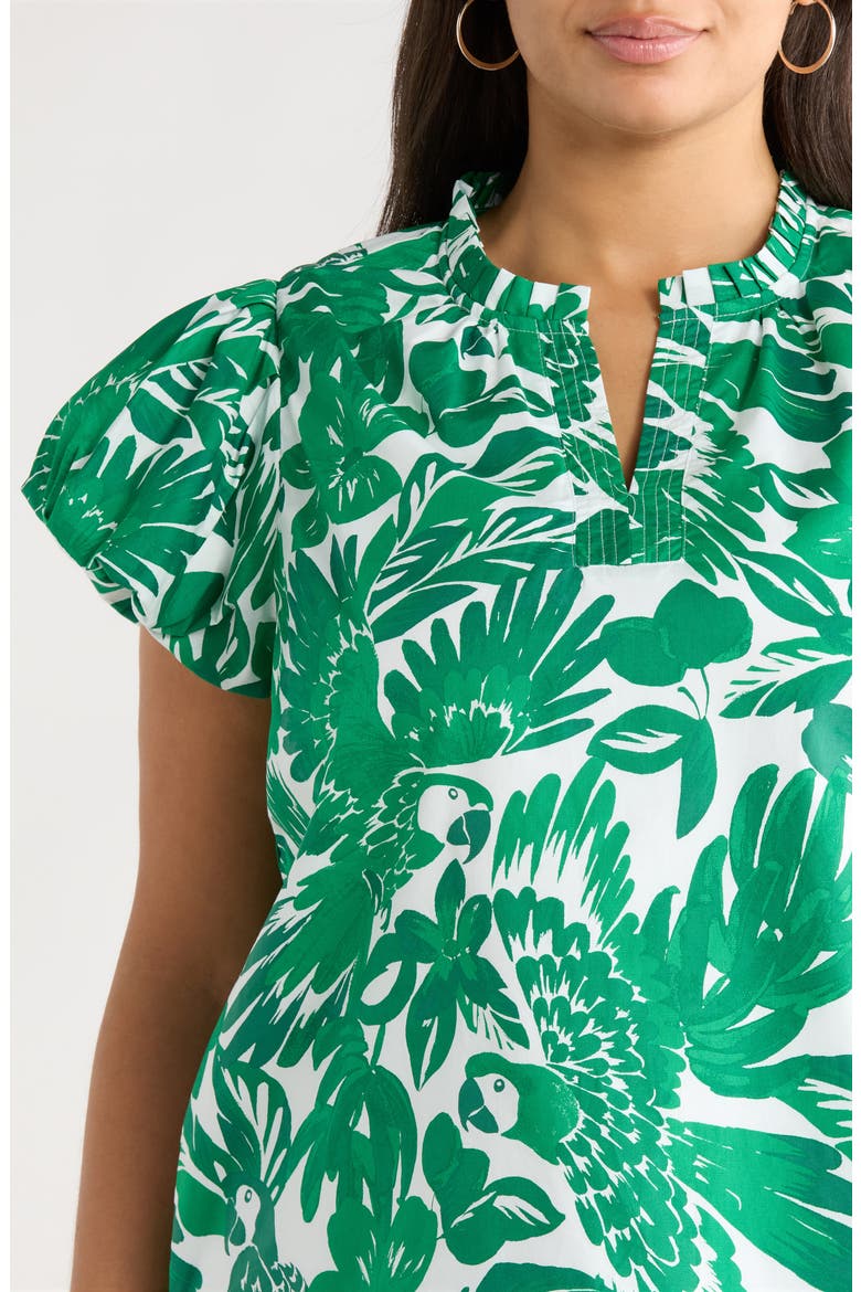 Masey Tropical Keni Split Neck Cotton Top, Alternate, color, WHITE- GREEN