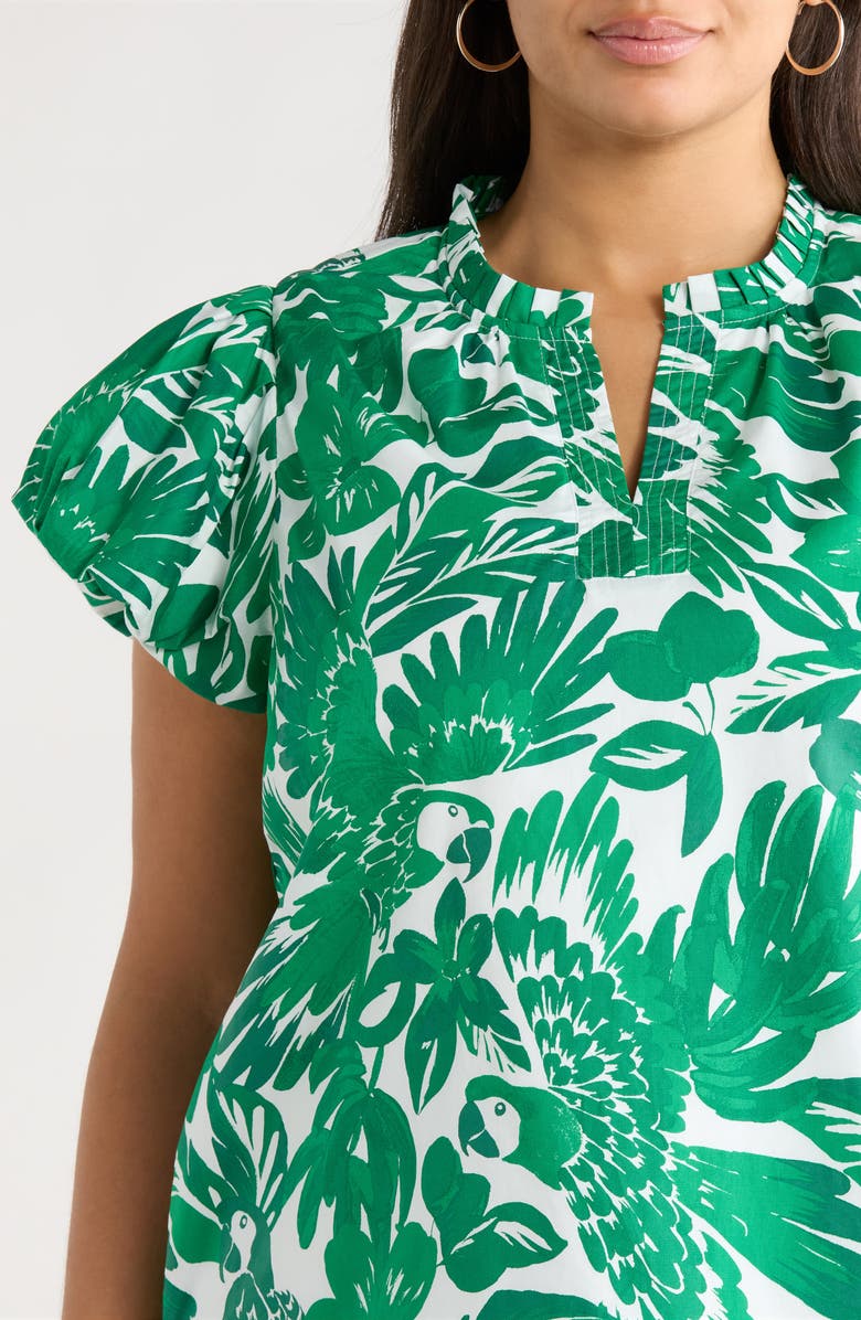 SUGARLIPS Masey Tropical Keni Split Neck Cotton Top, Alternate, color, White- Green