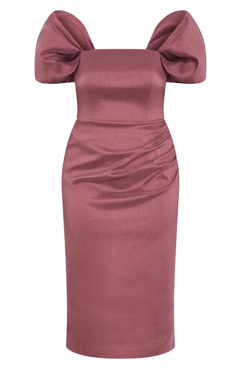 City Chic Elyse Puff Sleeve Sheath Dress, Alternate, color, Wild Ginger