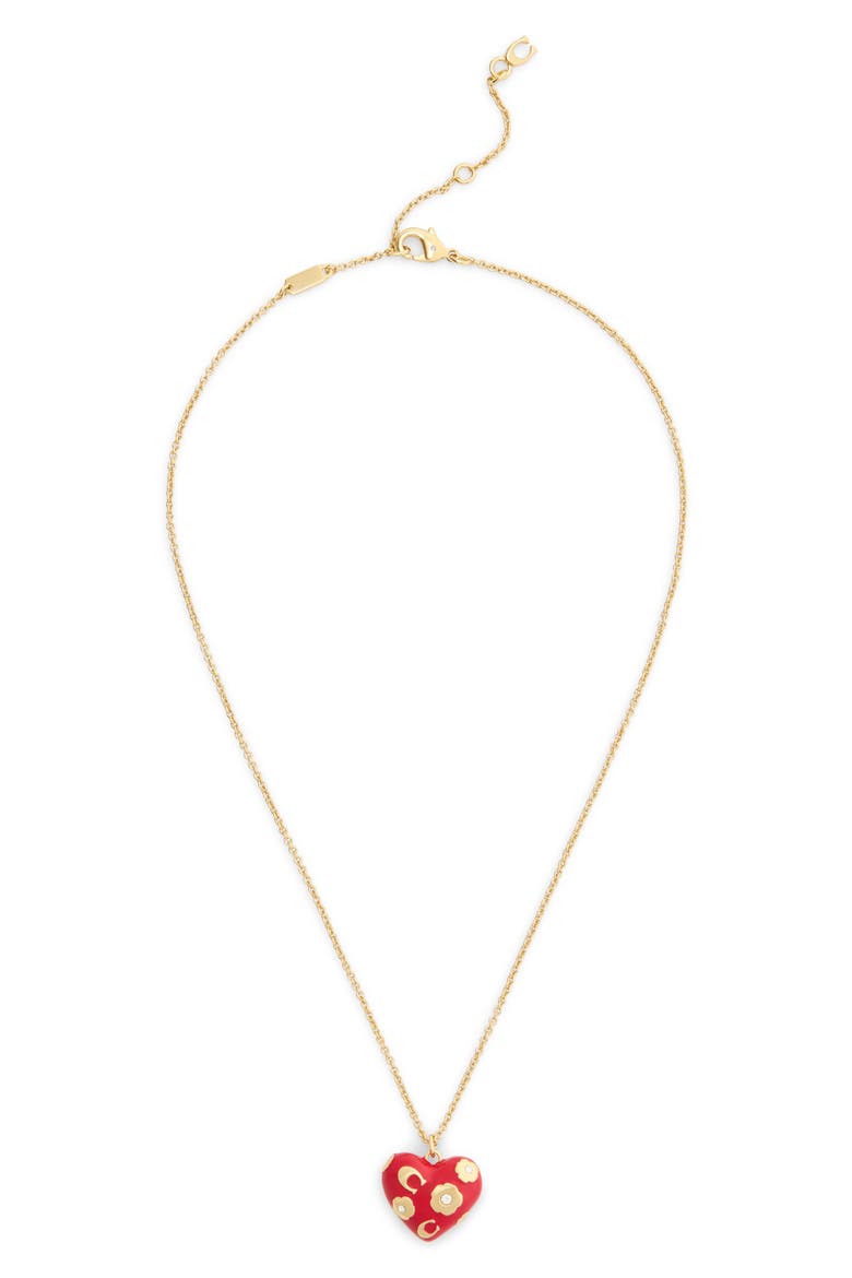 Floral Chubby Heart Pendant Necklace, Alternate, color, RED/ GOLD