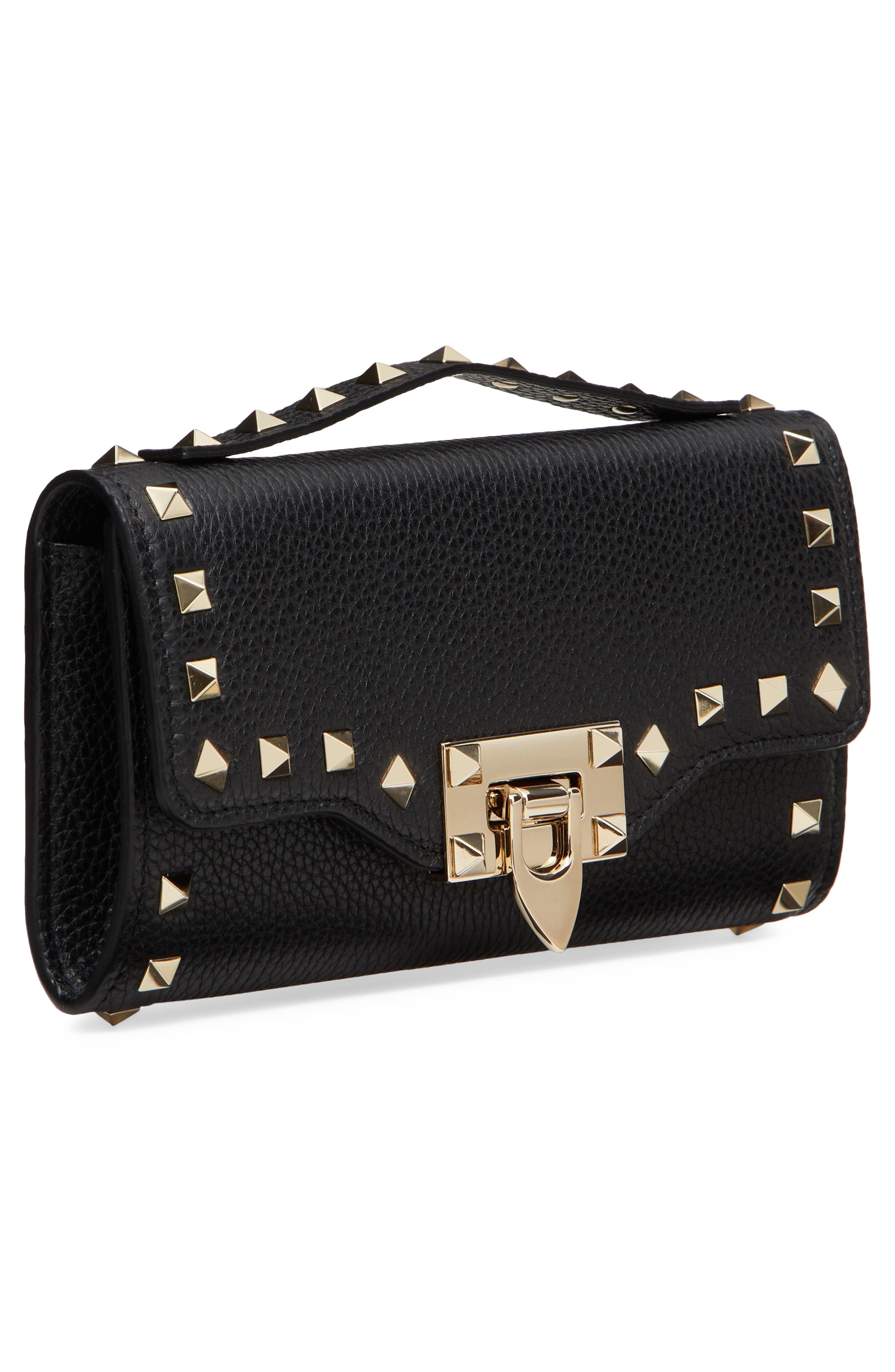 Valentino Garavani Mini Rockstud Leather Crossbody Wallet, Alternate, color, 