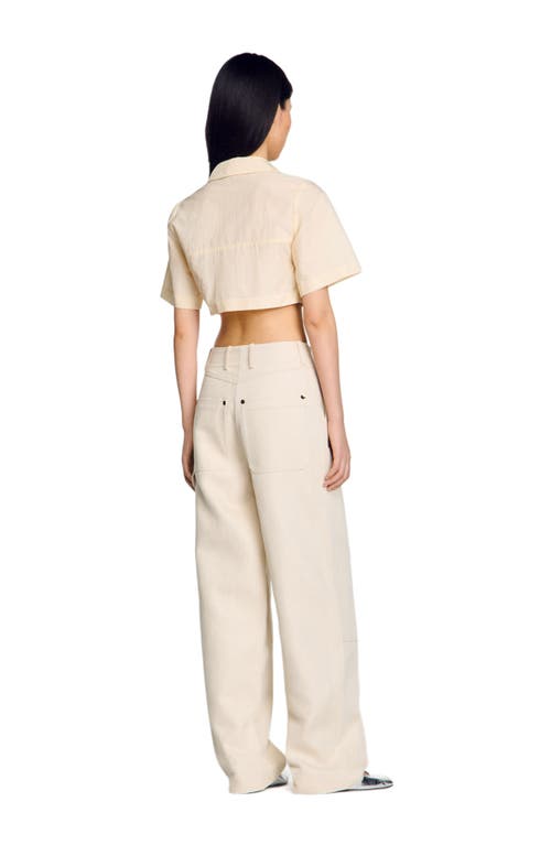 Sandro Cropped Gathered Shirt In Ecru
