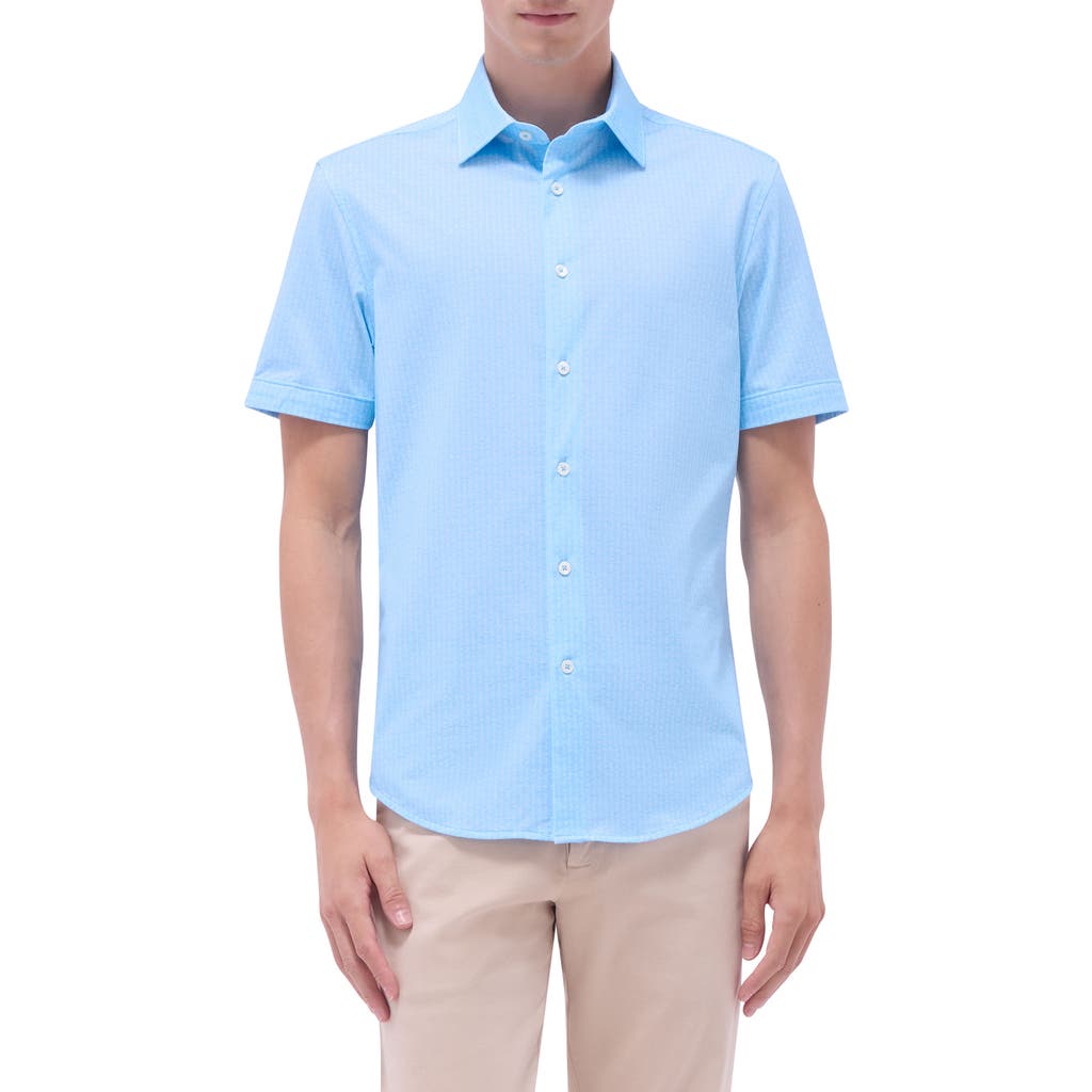 Bugatchi Miles Ooohcotton® Bowling Pin Print Short Sleeve Button-up Shirt In Ice