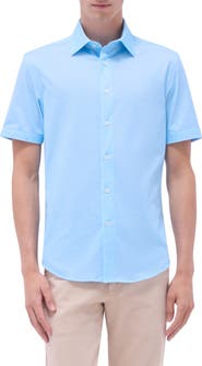 Bugatchi Miles OoohCotton® Bowling Pin Print Short Sleeve Button-Up Shirt