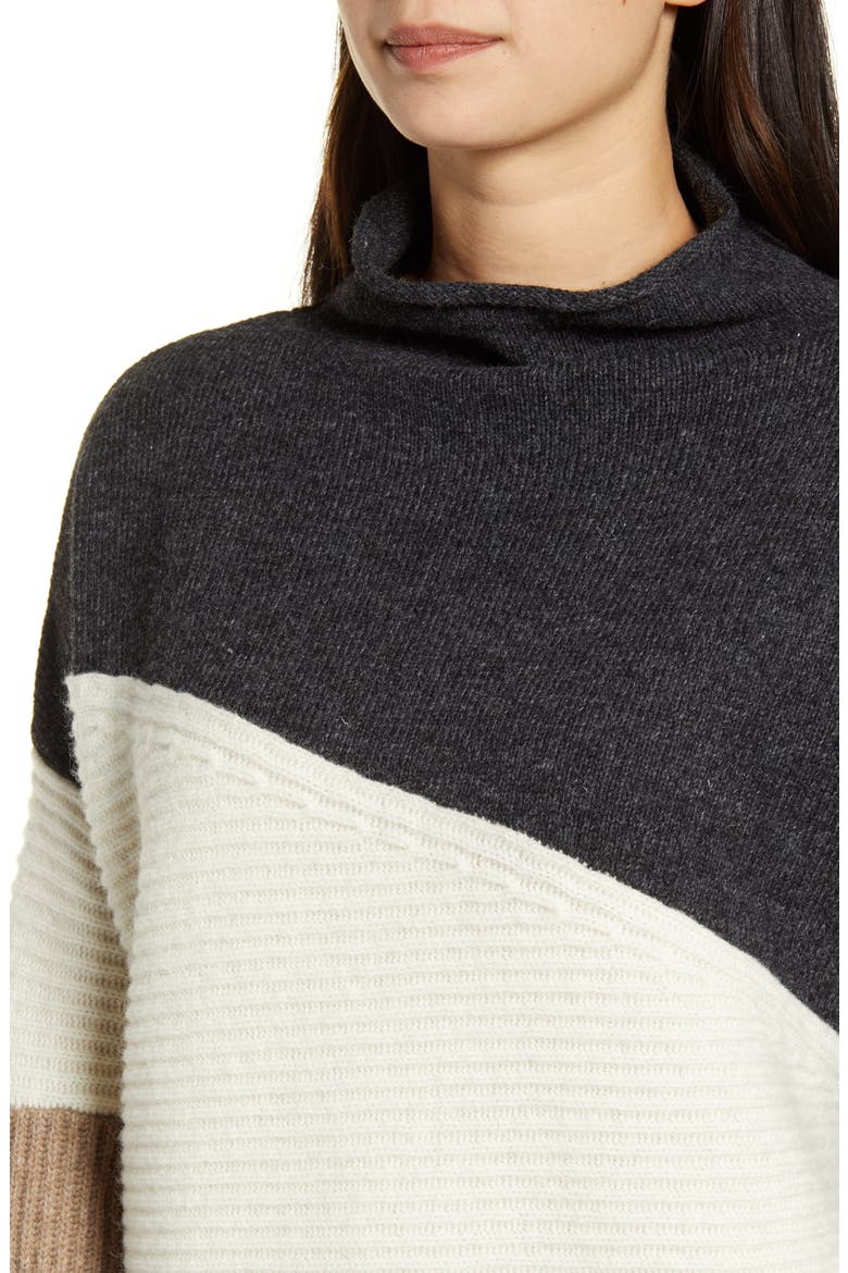 Patchwork Funnel Neck Sweater, Alternate, color, MOCHA MOUSSE MULTI