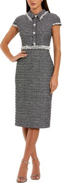 Mac Duggal Cap Sleeve Boucle Midi Dress