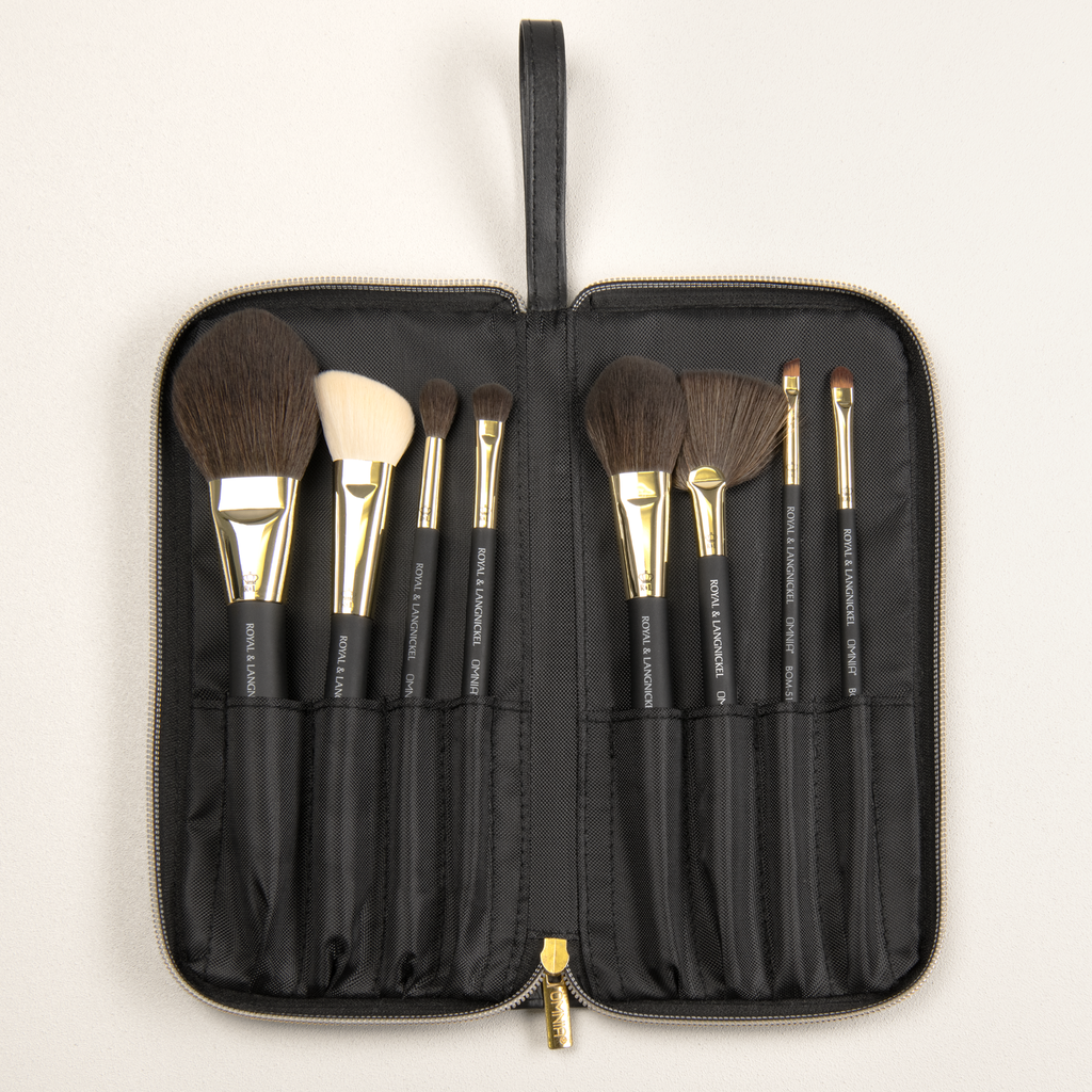 Omnia Brush Pro Gold Ferrule 8pc Makeup Brush Set In Black