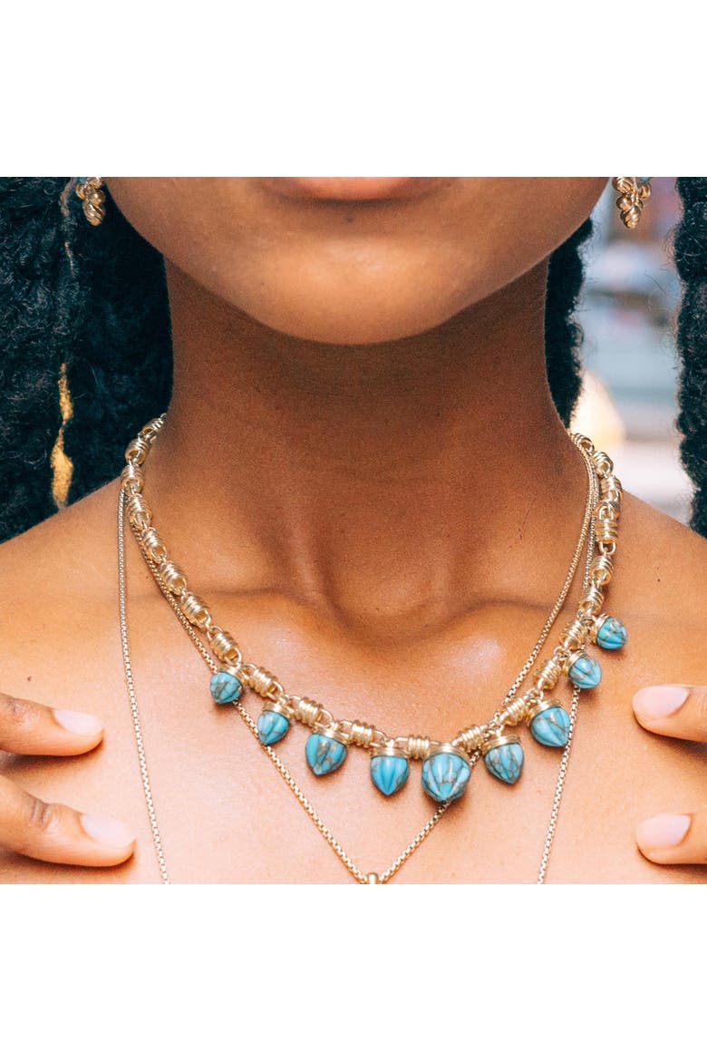 Sunshine Twist Design Yellow Gold Plated Silver Turquoise Gemstone Studded Necklace, Alternate, color, 14KT Gold Vermeil on Sterling