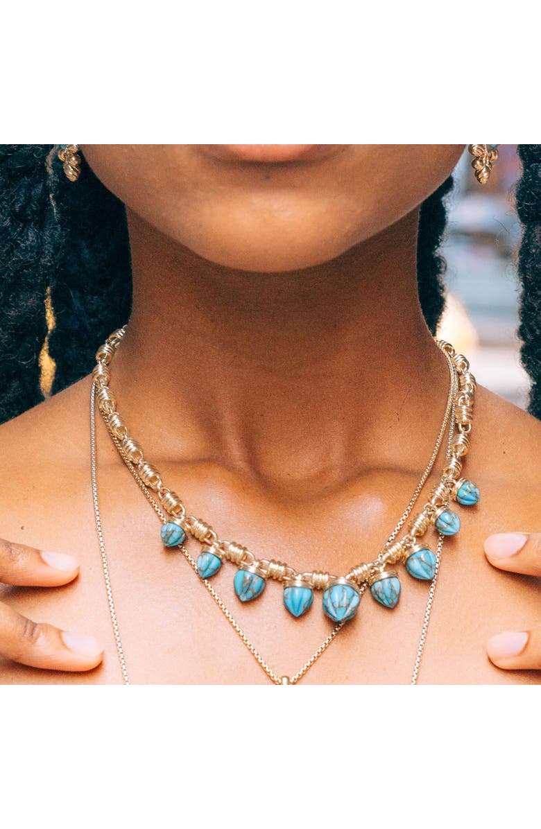 LuvMyJewelry Sunshine Twist Design Yellow Gold Plated Silver Turquoise Gemstone Studded Necklace, Alternate, color, 