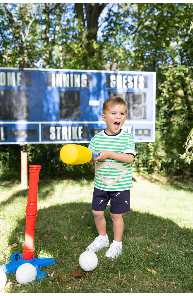 Florence Eiseman Knit Short Set With Baseball Field, Alternate, color, Green/Navy