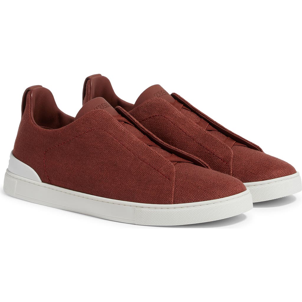 Zegna Cotton-linen Triple Stitch Sneakers In Dark Red Solid
