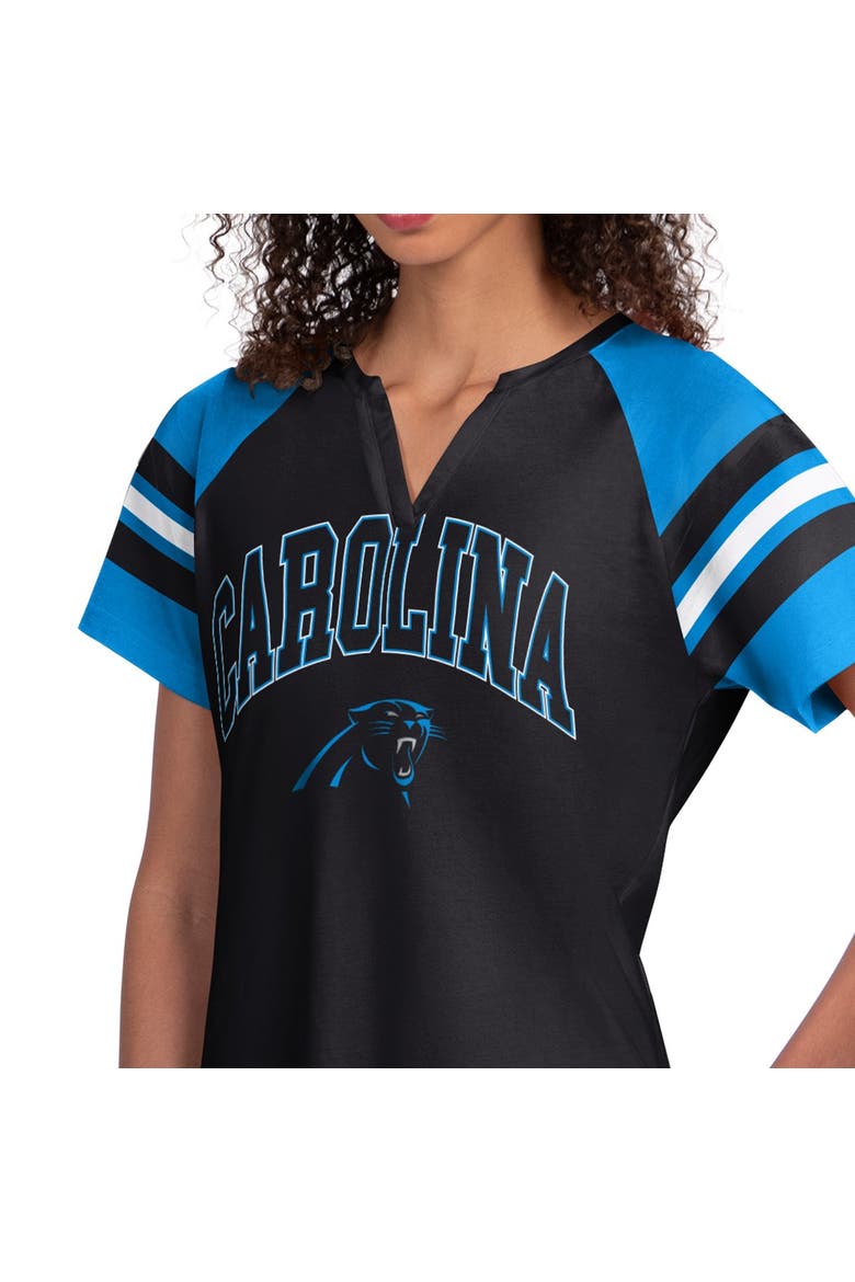 Women's Starter  Black Carolina Panthers Game On Notch Neck Raglan T-Shirt, Alternate, color, Black