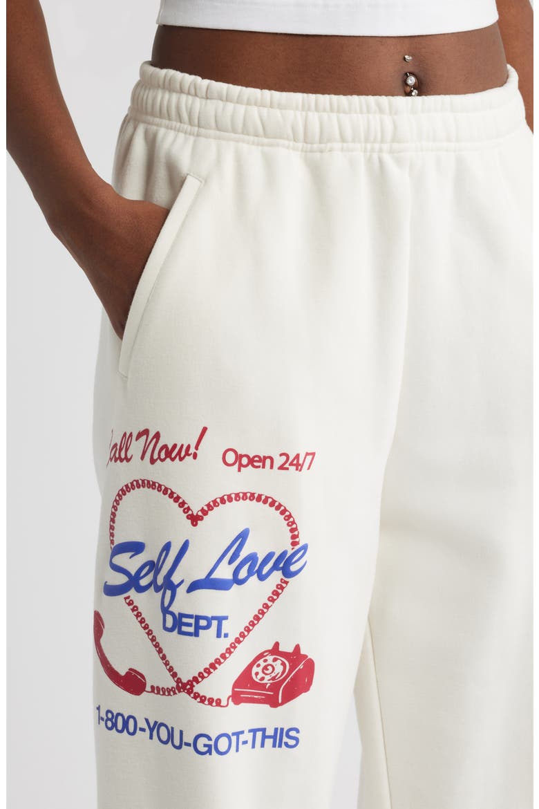 Self Love Club Oversize Fleece Graphic Sweatpants, Alternate, color, CREAM