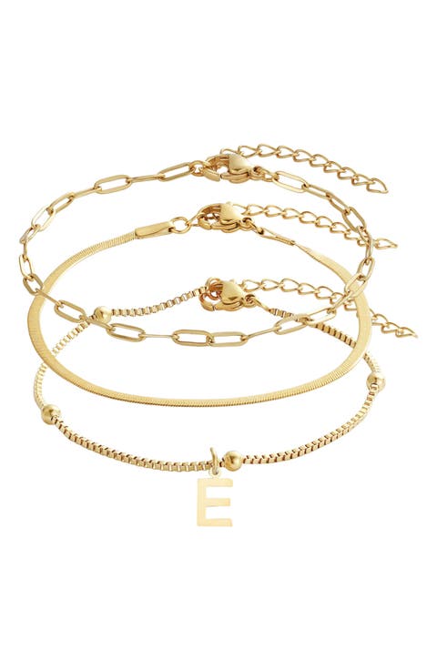 Set of 3 Tarnish Resistant 18K Gold Plated Chain Bracelets