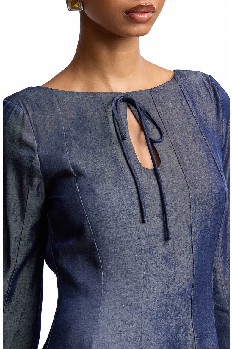 Godet Bell Sleeve Minidress, Alternate, color, INDIGO