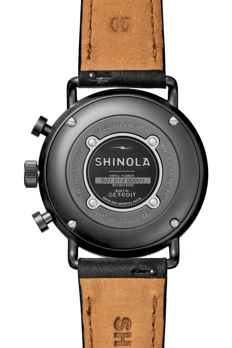 Canfield Sport Chronograph Leather Strap Watch, 40mm, Alternate, color, BLACK