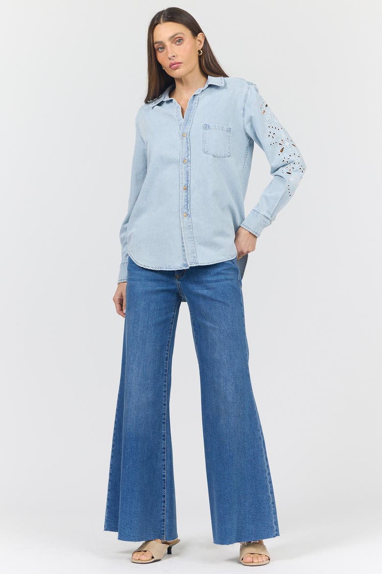 Galina Relaxed Embroidered Button Up Shirt, Alternate, color, Crystal Chalk Emb.