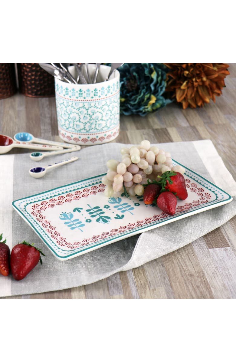 Gibson Home Village Vines 10.6 Inch Fine Ceramic Rectangular Platter, Alternate, color, Multi