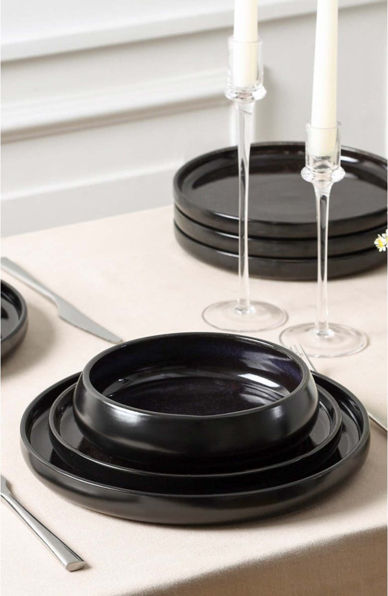 Stone Lain Lagoon Stoneware 12-Piece Dinnerware Set, Alternate, color, Black