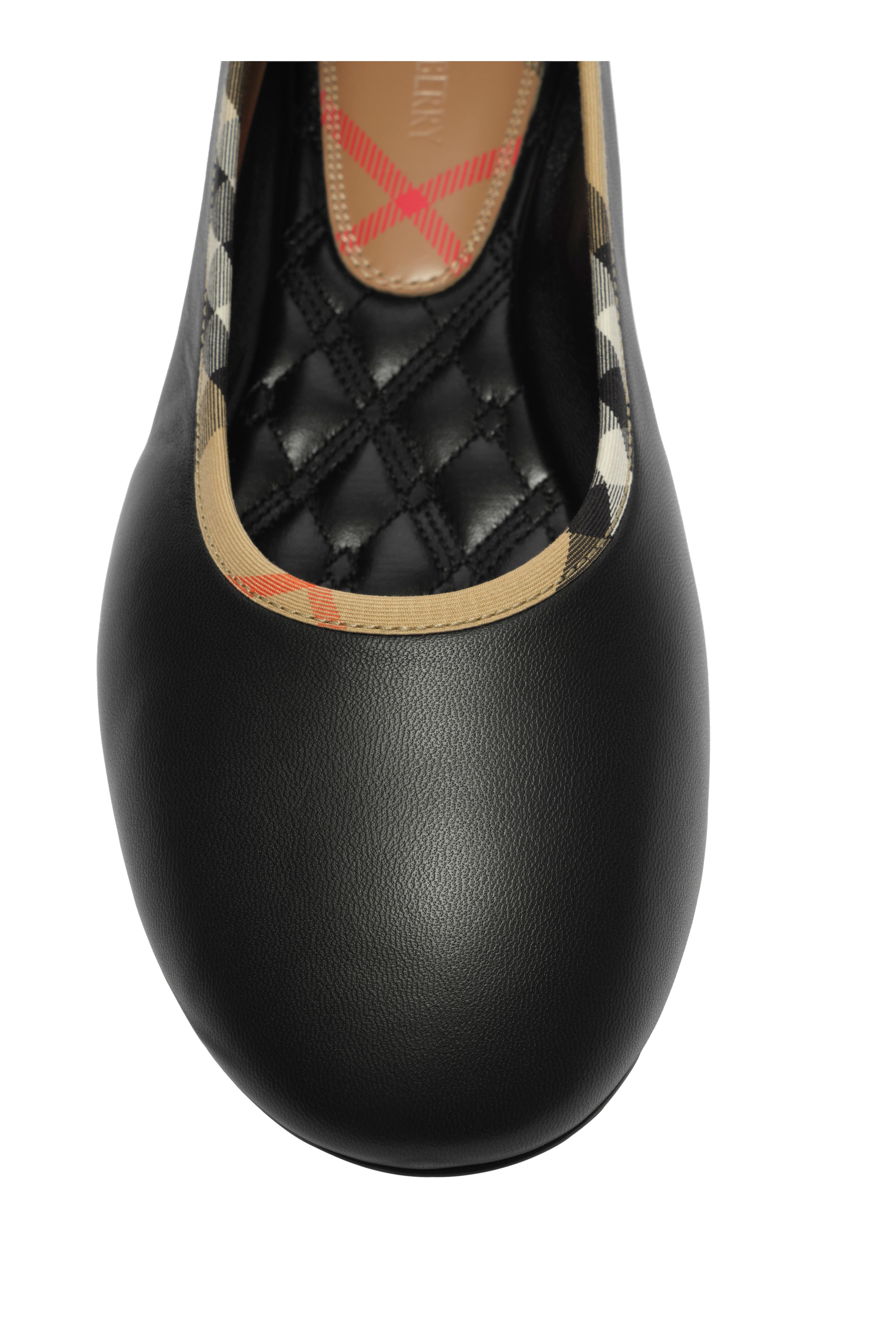 Burberry Check Trim Leather Robin Ballerinas, Alternate, color, Black