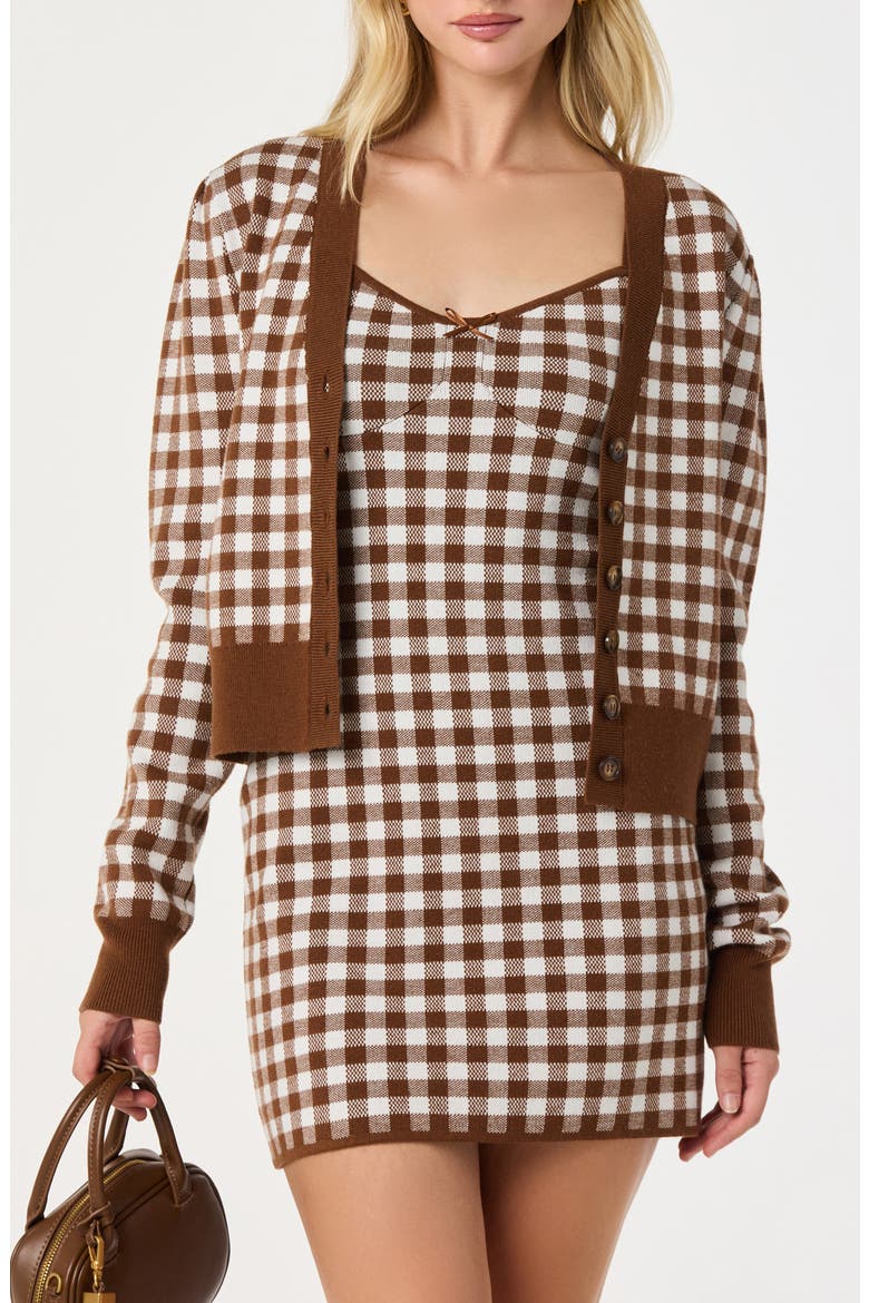 Gingham Cardigan, Main, color, BROWN GINGHAM