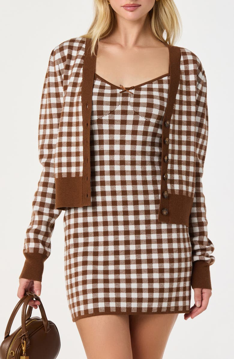 ASTR the Label Gingham Cardigan, Main, color, Brown Gingham