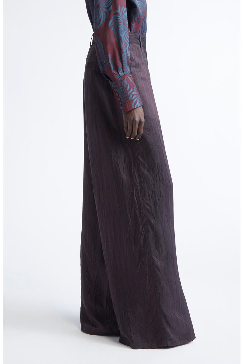 Peen Crinkled Stripe Cupro Wide Leg Pants, Alternate, color, BURGUNDY