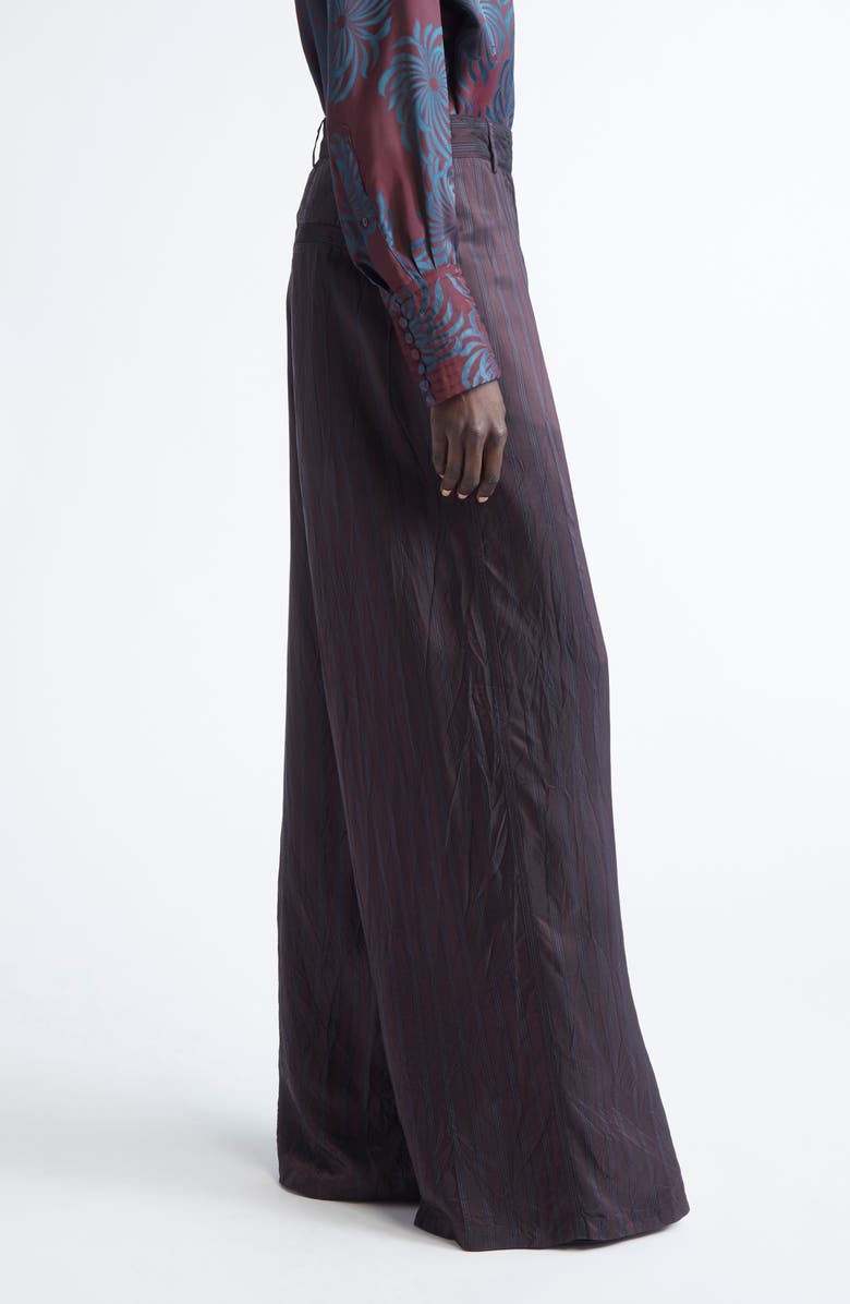 Dries Van Noten Peen Crinkled Stripe Cupro Wide Leg Pants, Alternate, color, Burgundy