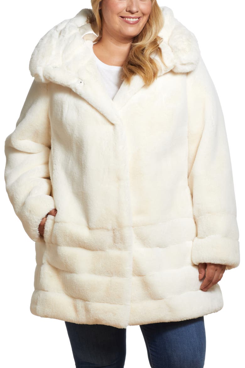 Hooded Faux Fur Coat, Alternate, color, CREAM