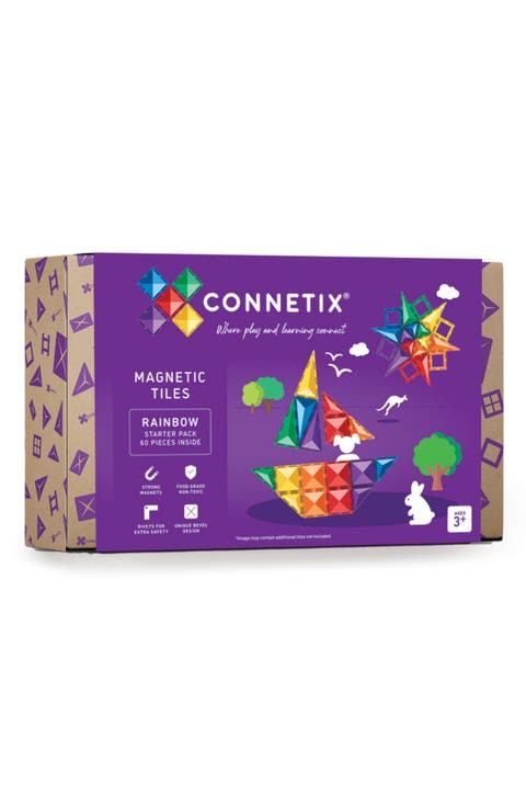 Kids' Rainbow Magnetic Tiles 60-Piece Starter Pack