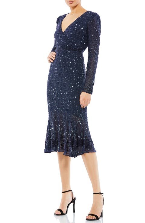 Sequin Gown with Embellished Hemlin and Belt