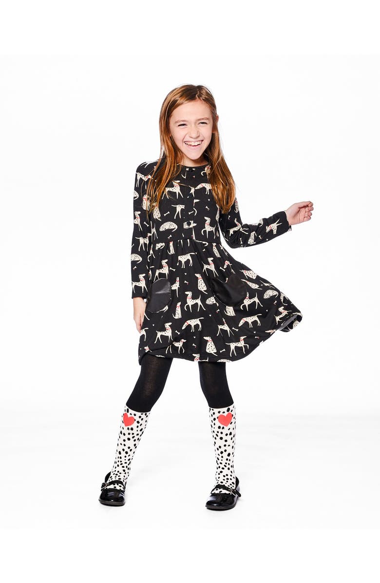 Deux par Deux Half Button Jersey Dress Dalmatian, Main, color, Black