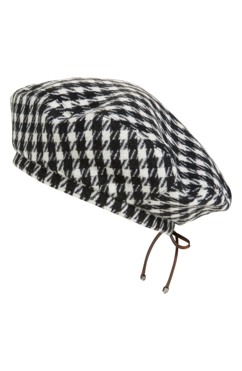 Lost Pattern Houndstooth Beret, Main, color, Black