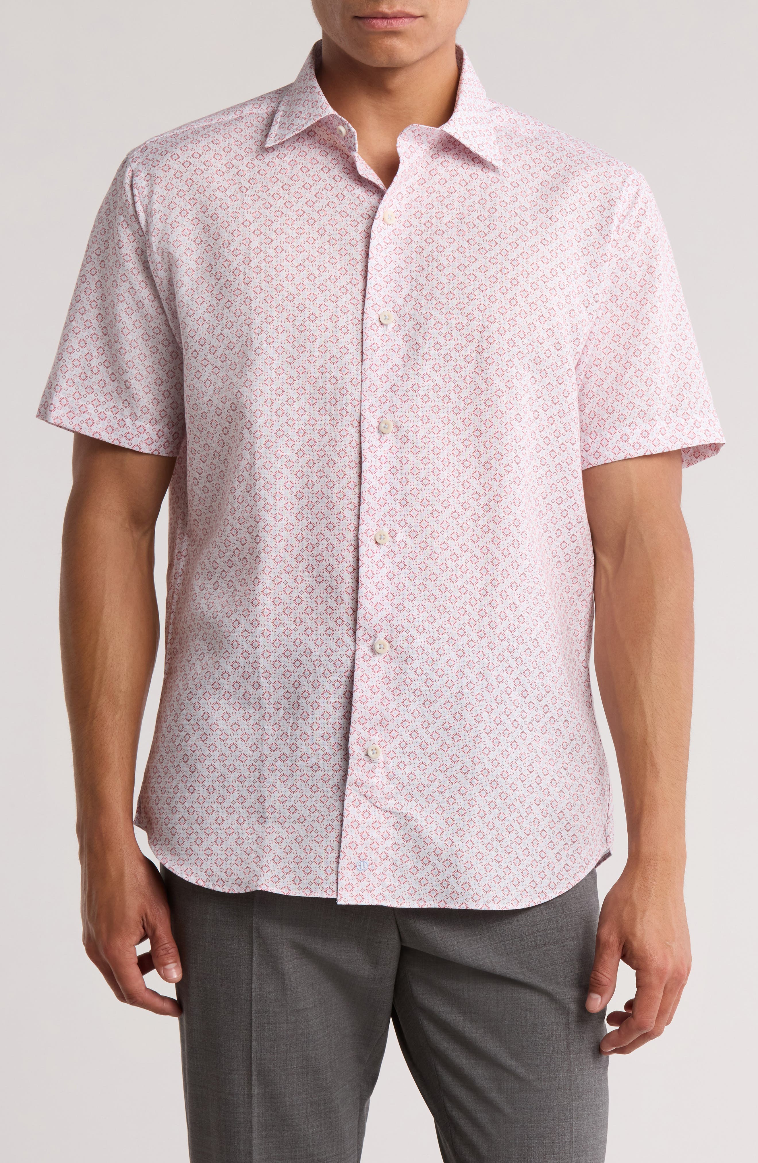 David Donahue Short Sleeve Linen &amp; Cotton Sport Shirt