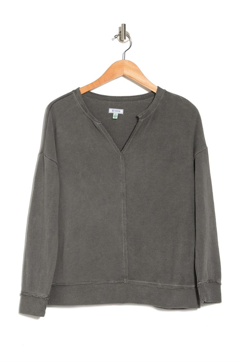Split Neck Knit Sweatshirt, Alternate, color, GREY BELUGA