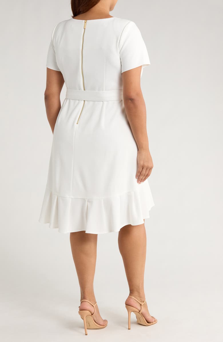 Calvin Klein Short Sleeve Ruffle Faux Wrap Dress, Alternate, color, Cream