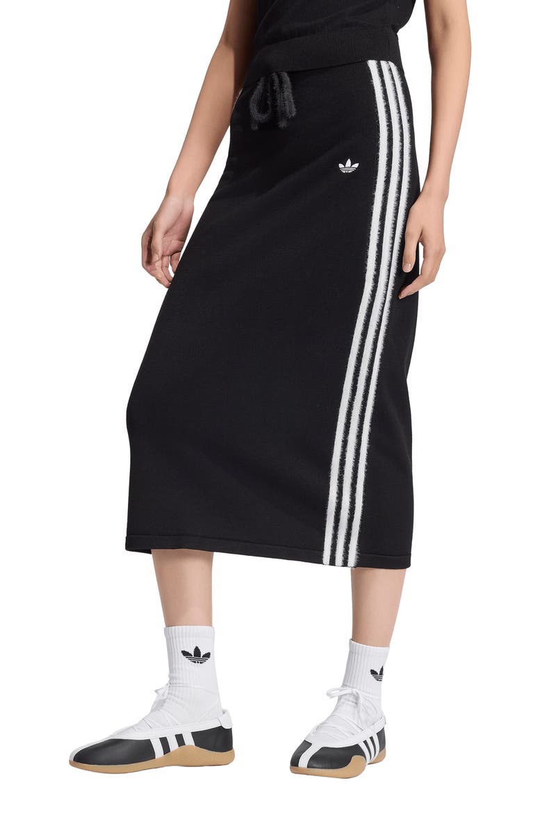 Three-Stripe Knit Midi Skirt, Main, color, BLACK/ WHITE