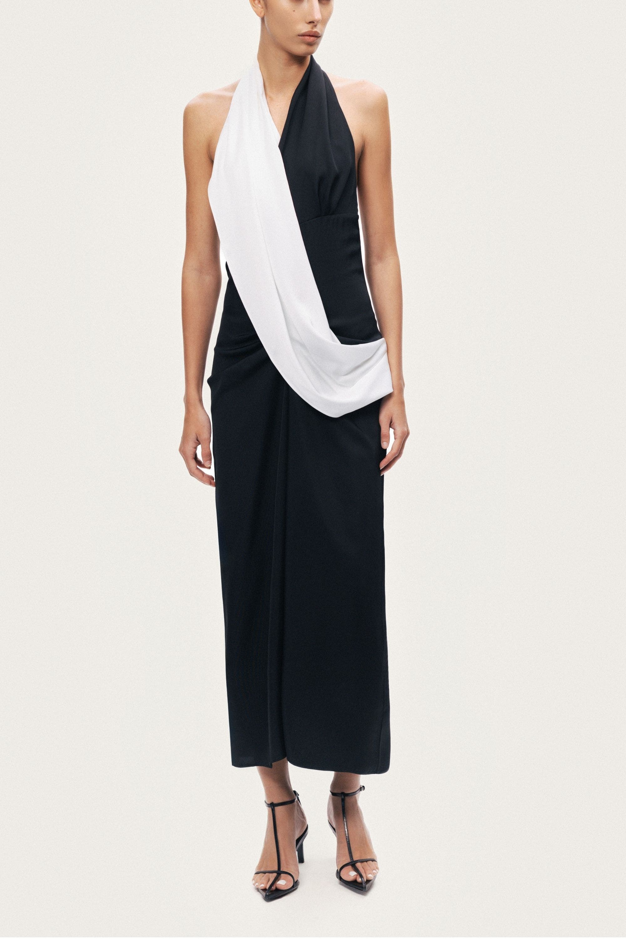 Contrast Draped Halter Maxi Dress