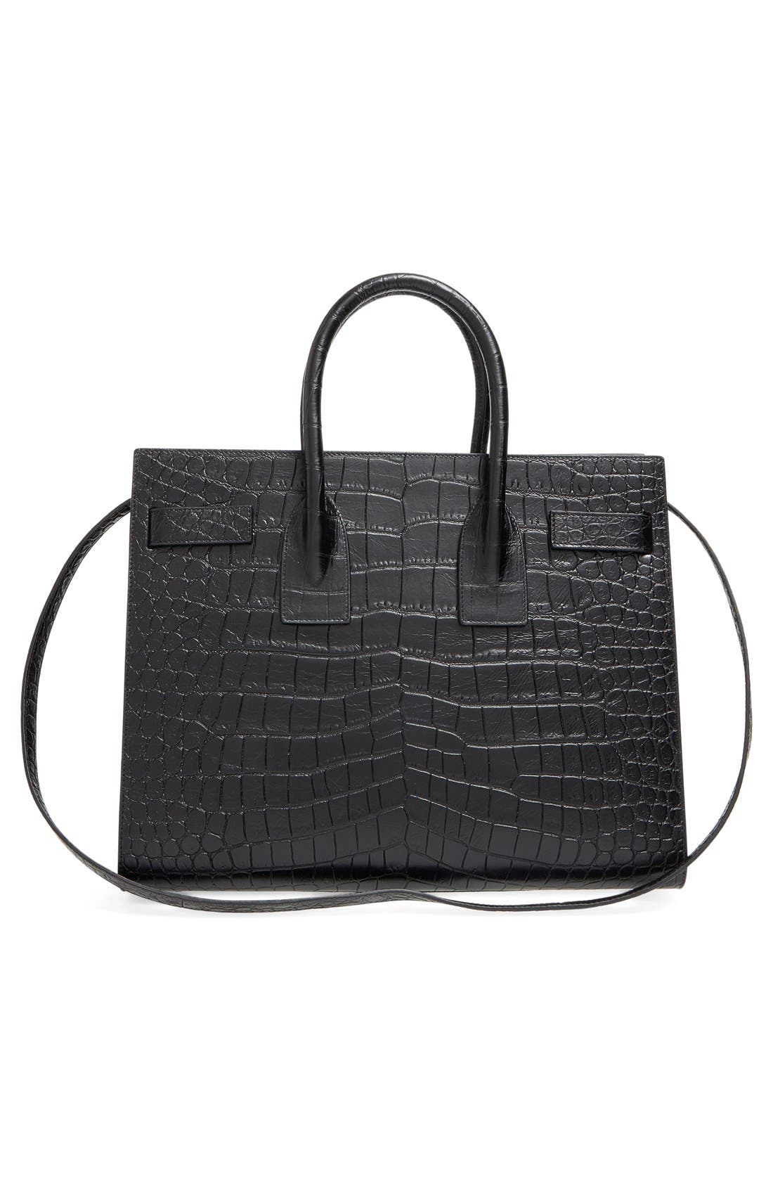 'Small Sac de Jour' Croc Embossed Leather Tote, Alternate, color, NOIR