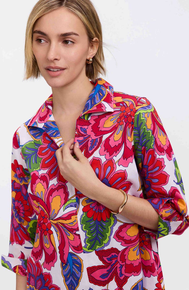 Foxcroft Agnes Paradise Blooms Three-Quarter Sleeve Cotton Popover Top, Alternate, color, 