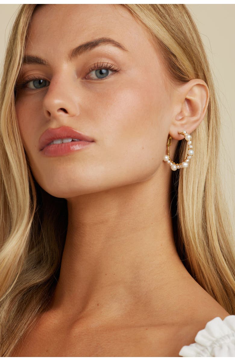 Untamed Petals Marin Pearl Wrapped Hoop Earrings, Alternate, color,