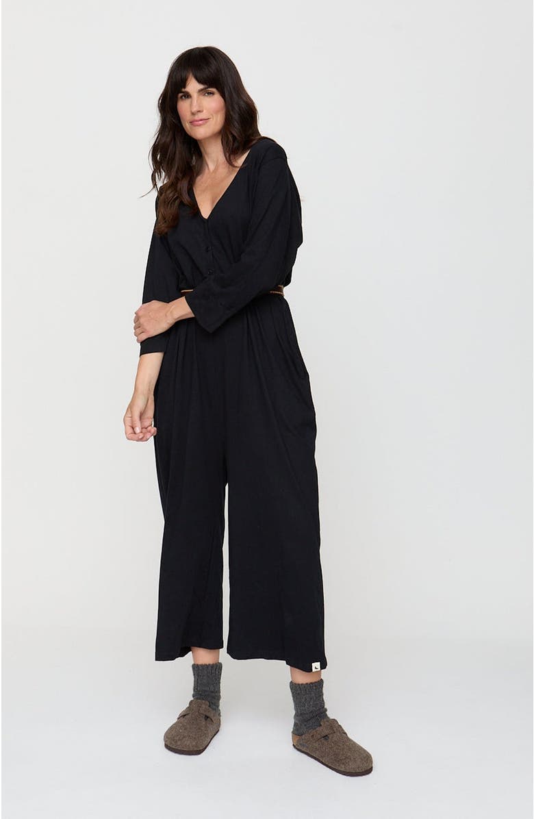 Turtledove London Organic Mai V-Neck Jumpsuit, Main, color, Black