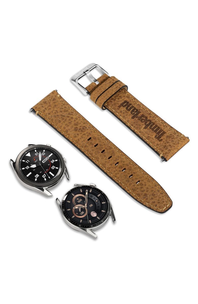 Timberland Barnesbrook Leather 20mm Smartwatch Watchband, Alternate, color, Camel