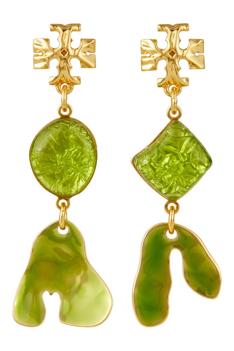 Roxanne Double Drop Earrings, Main, color, GOLD / GREEN