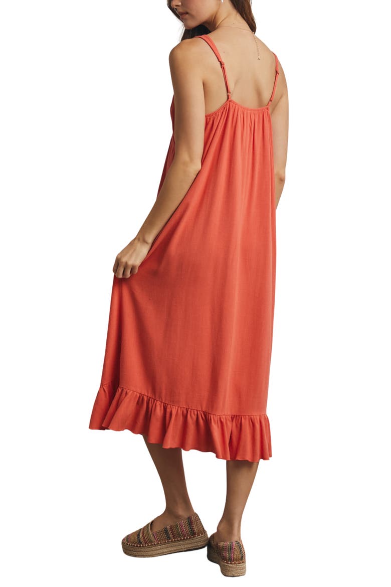 Ruffle Trim Midi Dress, Alternate, color, POPPY