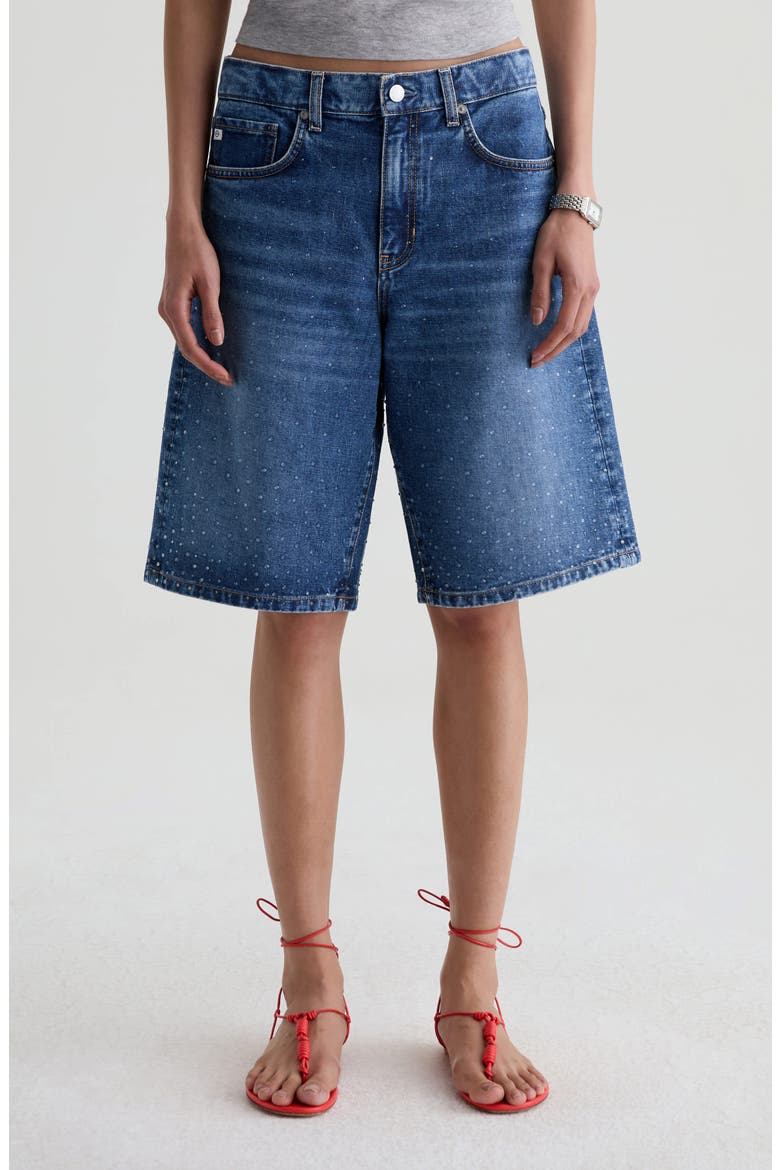 Thalia Embellished Denim Bermuda Shorts, Main, color, SILVERADO TRAIL