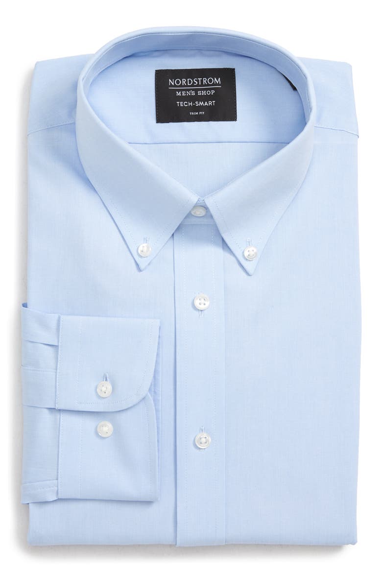 Tech-Smart Trim Fit Stretch Pinpoint Dress Shirt, Alternate, color, BLUE XENON