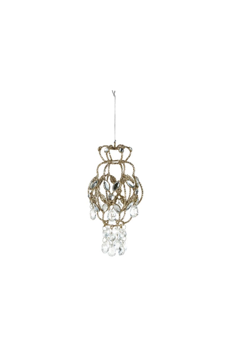 Iron Chandelier Ornament with Acrylic Jewels, Main, color, Champagne Finish