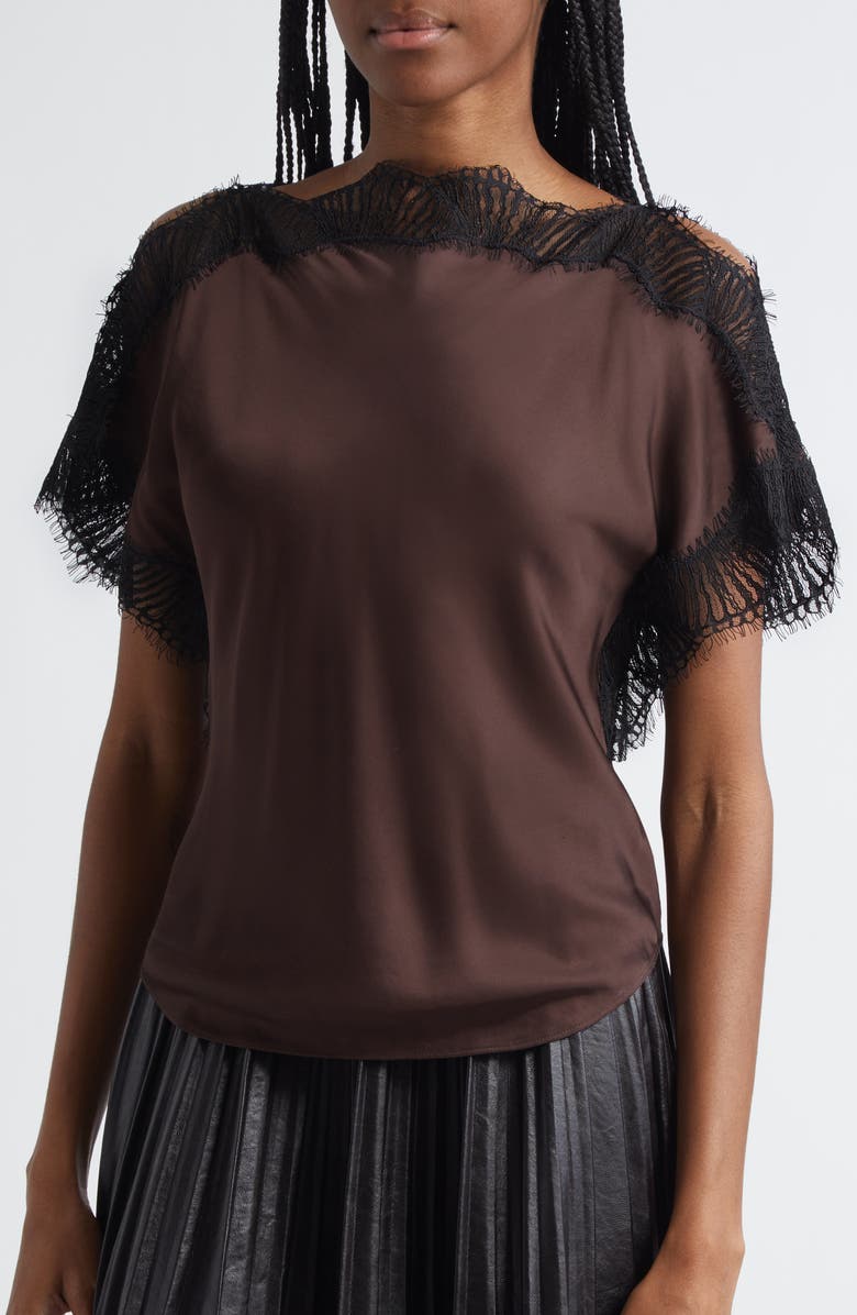 A.L.C. Luna Lace Trim Satin Top, Alternate, color, Cocoa/ Black